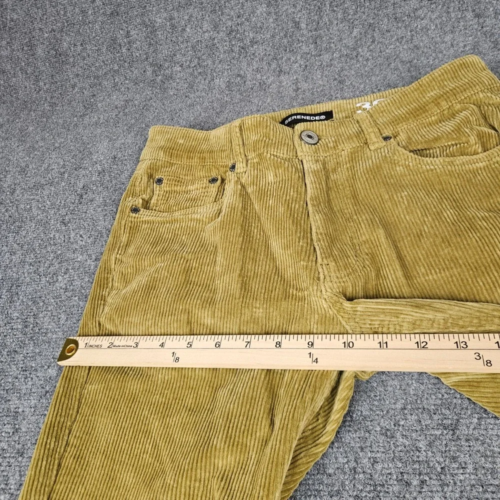 SERENEDE Mens Fitted Corduroy Pants 30 Mustard Yellow Gold Slim Stretch RN166138